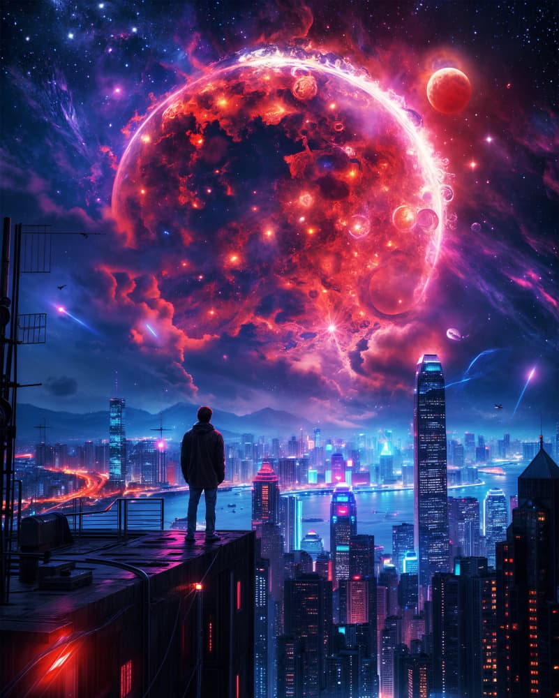 Cosmic Cityscape Night by Ritvik takkar — canvas wall art