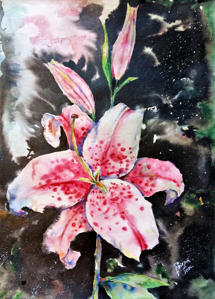 Stargazer Lilies Night by Anda Bieza — canvas wall art