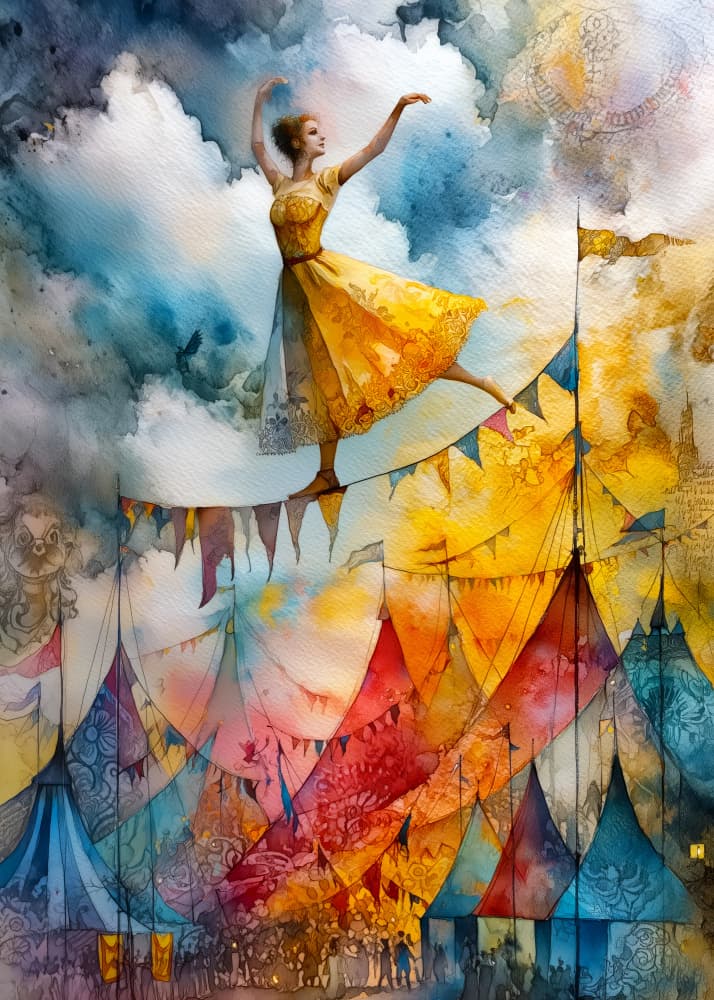 Tightrope Dancer Above Carnival by Justyna Jaszke — canvas wall art