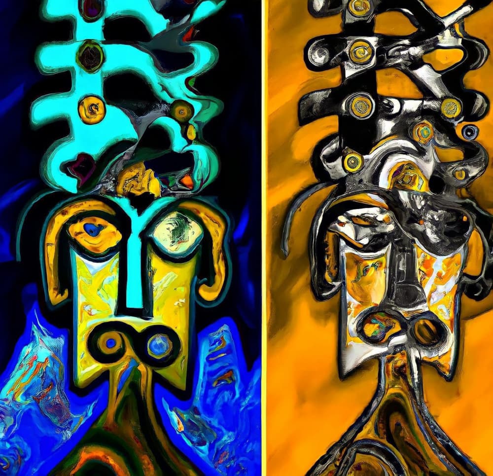 Vibrant Tribal Masks by mnemonixART — canvas wall art