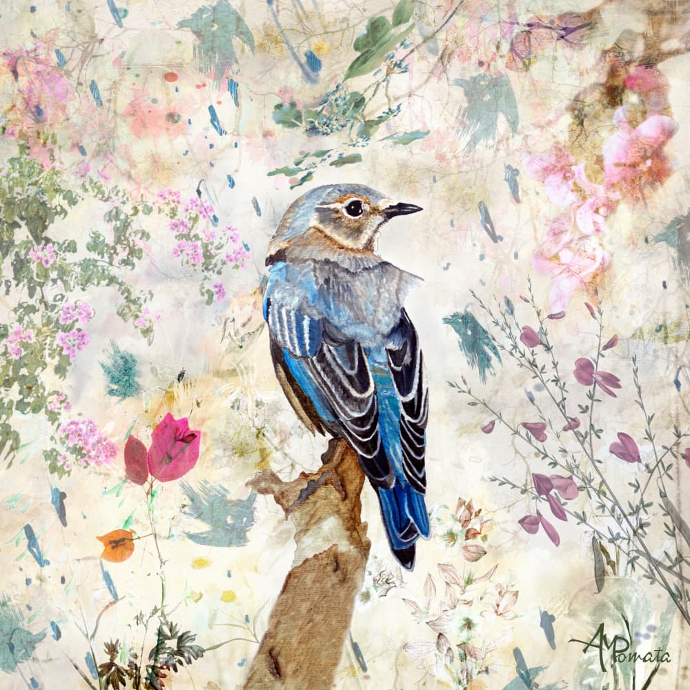 Vintage Floral Bluebird by Angeles M. Pomata — canvas wall art