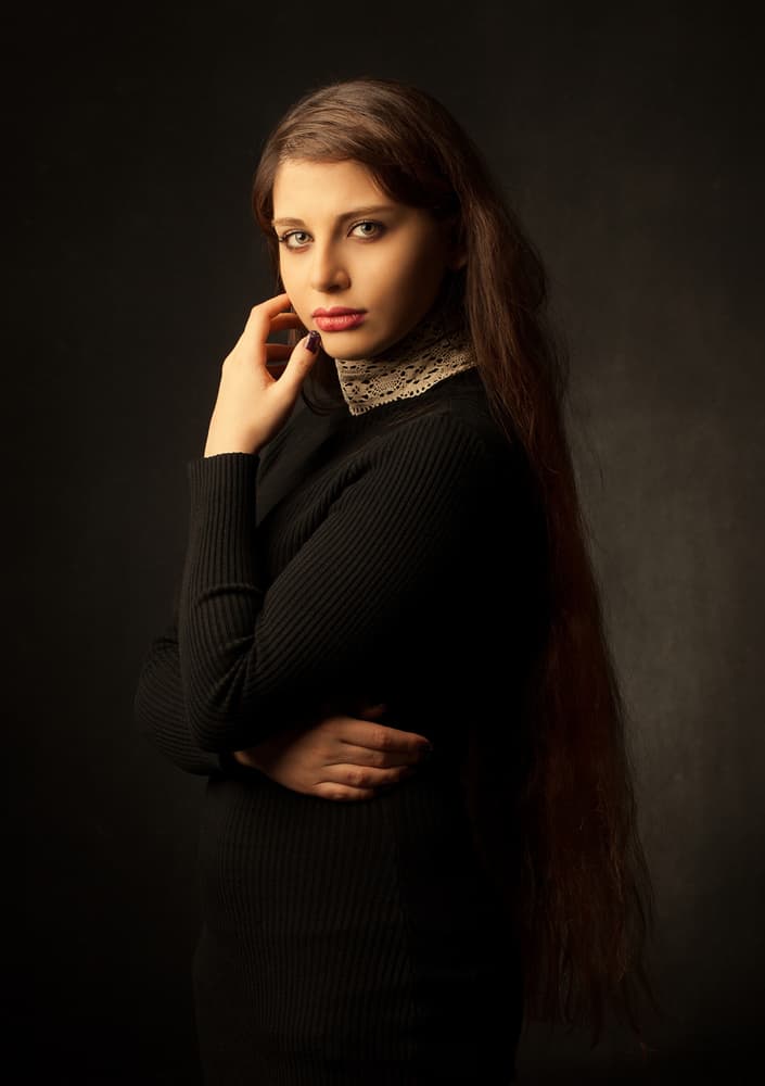 Elegant Woman with Lace Collar by Mehdi Mokhtari — canvas wall art