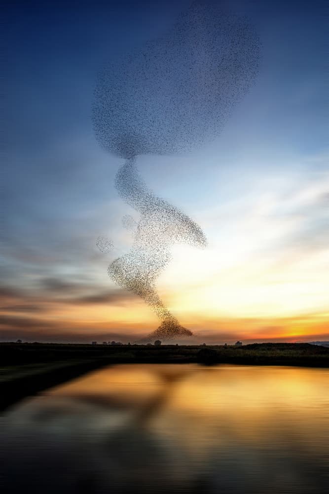 Sunset Murmuration by Wilma Wijers Smeets — canvas wall art