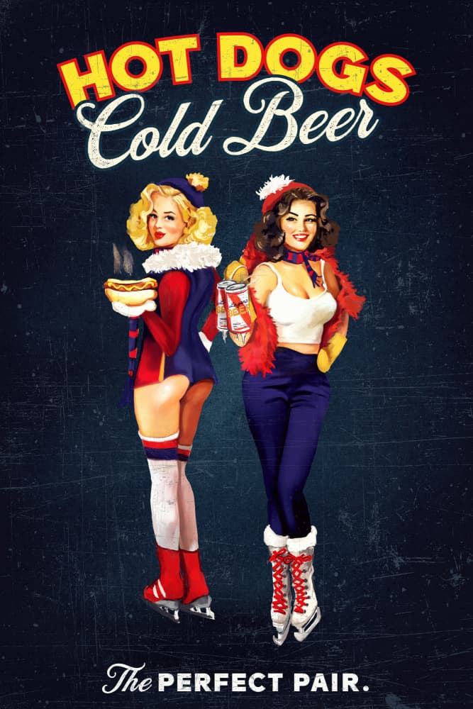 Hot Dogs & Beer Pinup Skaters by The Whiskey Ginger — canvas wall art