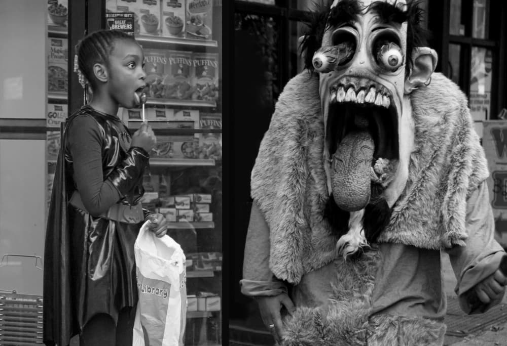 Girl Meets Monster Mask by Michael Castellano — canvas wall art