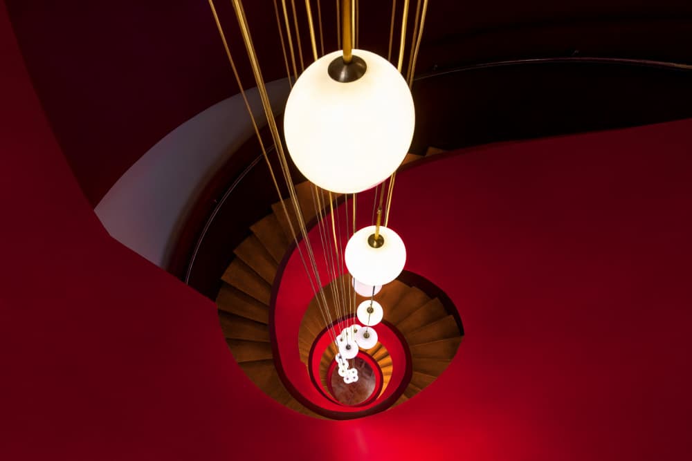 Elegant Spiral Staircase Lights by Steven Zhou — canvas wall art