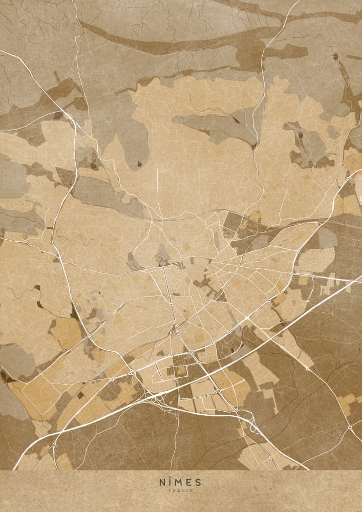 Nimes France Vintage Map by Rosana Laiz Blursbyai — canvas wall art