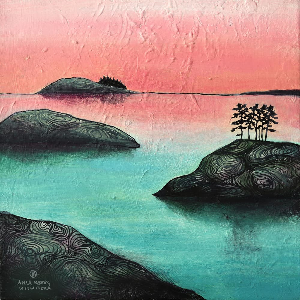 Pink Sky Island Landscape by Ania Witwitzka — canvas wall art