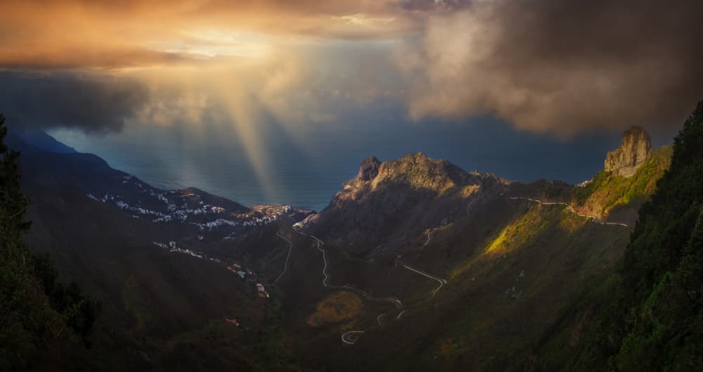 Sun Rays Over Mountains by joanaduenas — canvas wall art