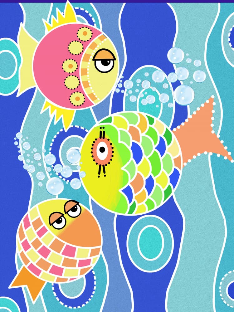 Three Whimsical Fish by Lynnda Rakos — canvas wall art