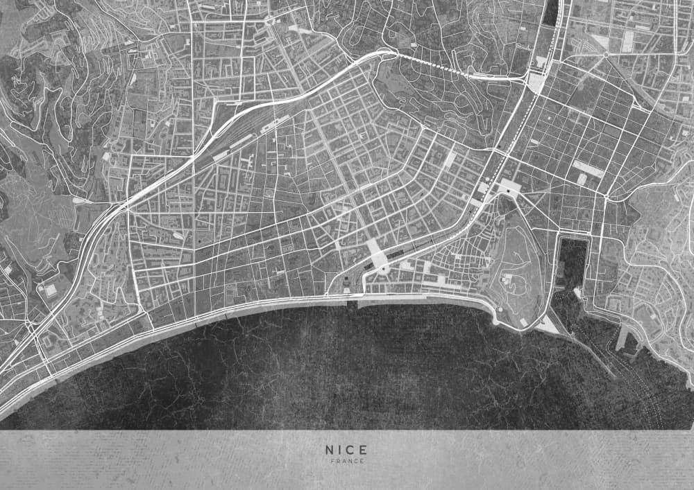 Vintage Nice City Map by Rosana Laiz Blursbyai — canvas wall art