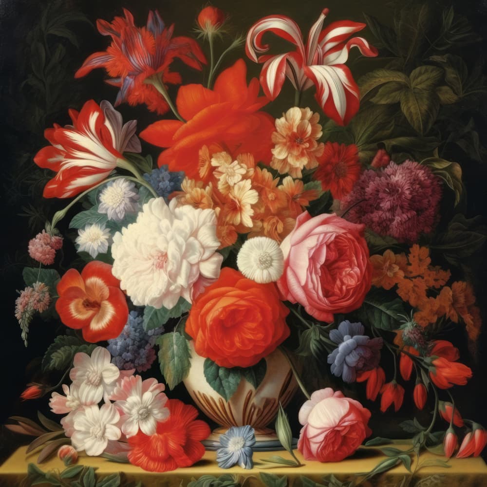 Vibrant Floral Still Life by Bilge Paksoylu — canvas wall art