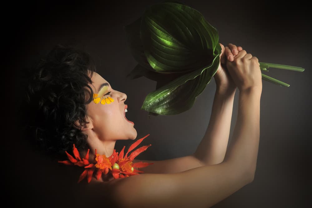 Screaming Woman Green Leaf by Adela Lia Rusu — canvas wall art
