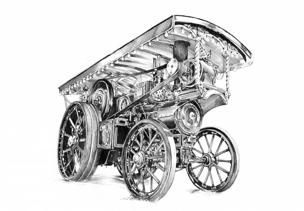 Detailed Steam Engine Drawing by Kulik — canvas wall art