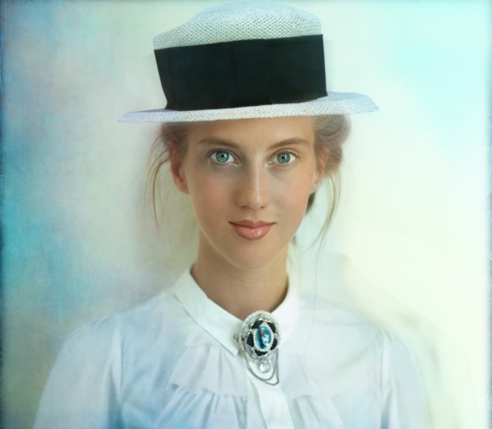Serene Woman Boater Hat by Svetlana Melik-Nubarova — canvas wall art