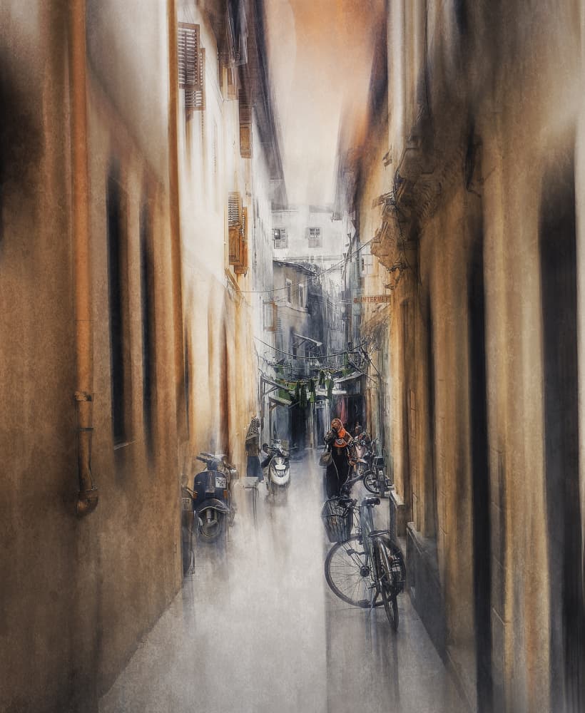 Moody City Alley by Jan van der Linden — canvas wall art