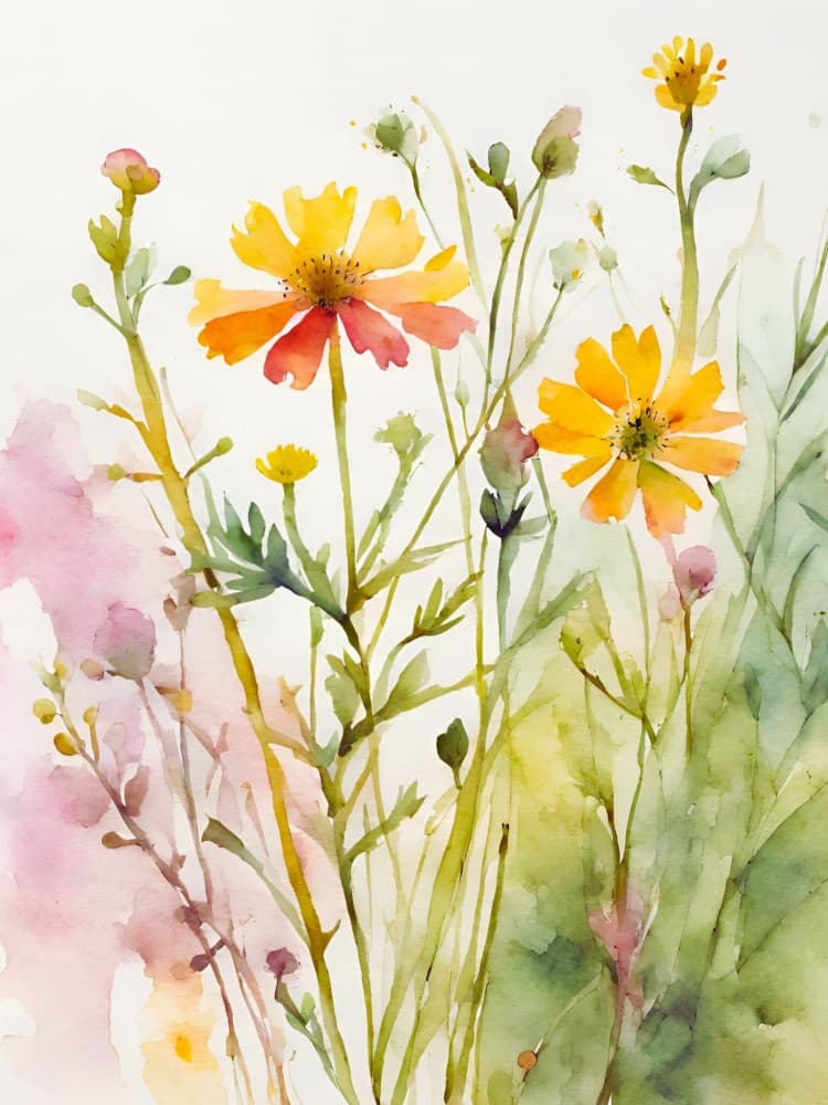 Vibrant Watercolor Wildflowers by Ohkimiko — canvas wall art