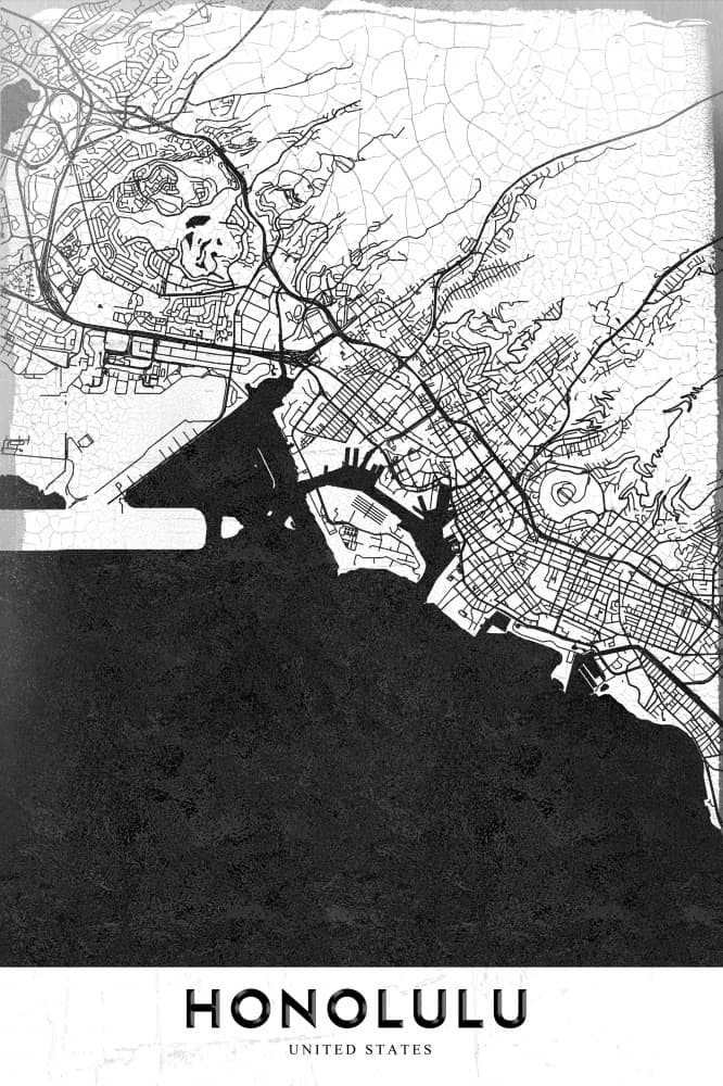 Honolulu City Map by StudioSix — canvas wall art