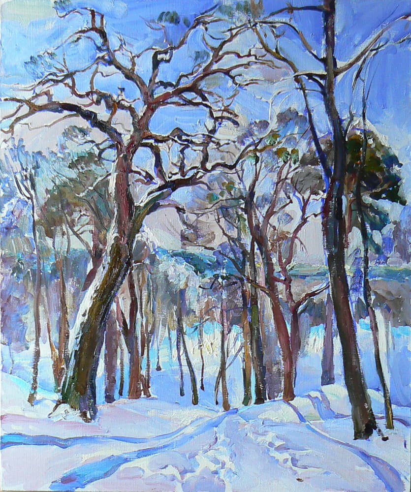 Sunny Winter Forest Path by Andrii Kutsachenko — canvas wall art