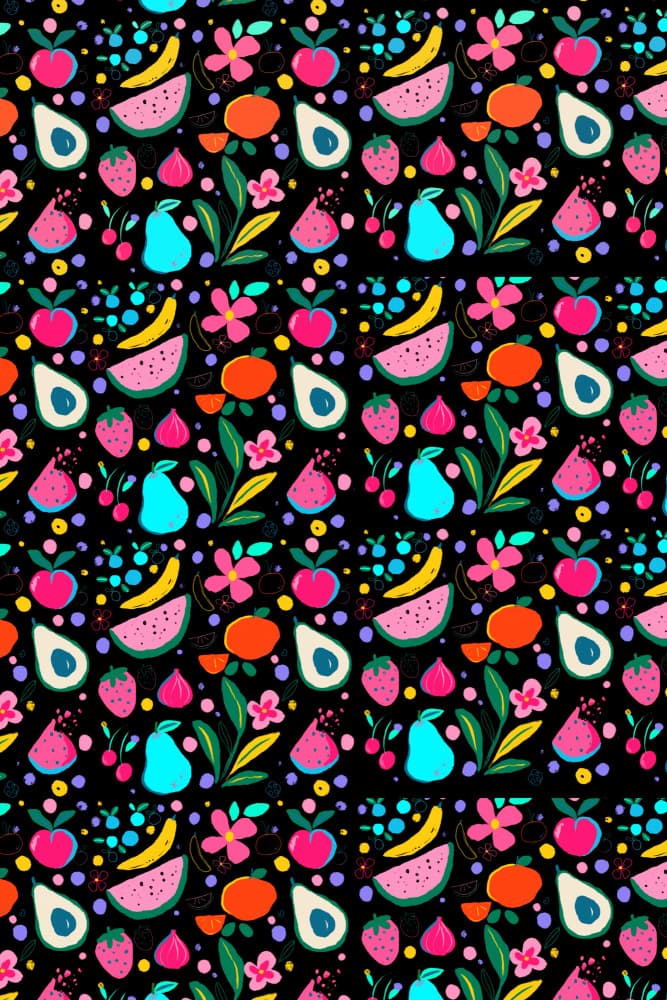 Vibrant Fruit Pattern by sucidraw — canvas wall art