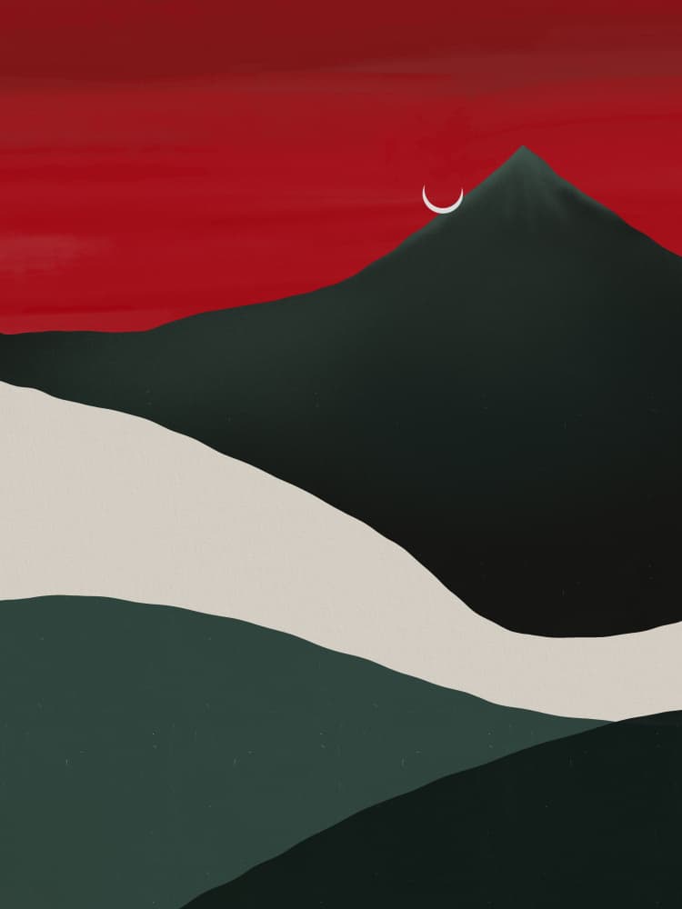 Red Sky Crescent Moon by Little Dean — canvas wall art