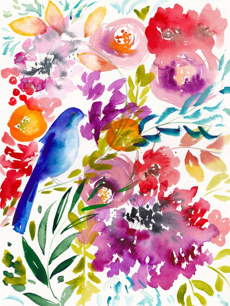 Vibrant Blue Bird Floral by Christine Lindstrom — canvas wall art