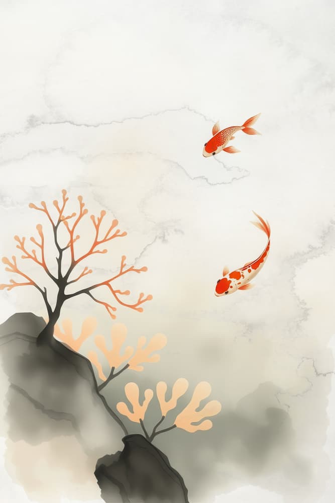 Tranquil Koi and Coral by Fadil Roze — canvas wall art