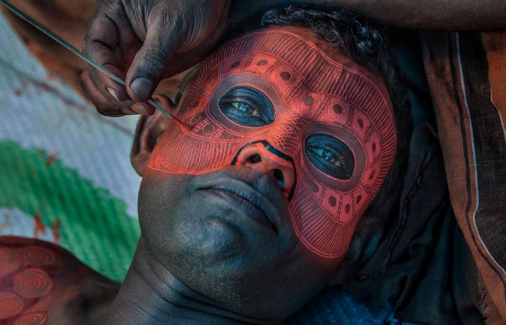 Vibrant Face Art Mask by Joxe Inazio Kuesta Garmendia — canvas wall art
