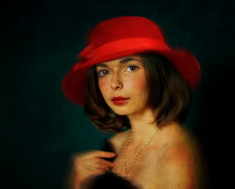 Elegant Woman Red Hat by Svetlana Melik-Nubarova — canvas wall art