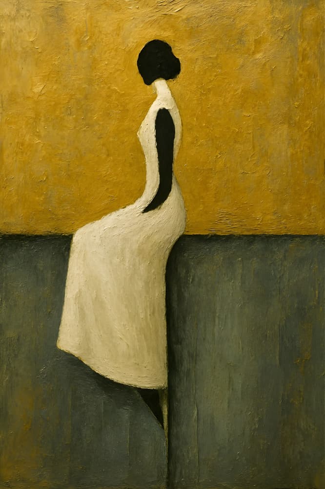 Elegant Woman Sitting by HUGO — canvas wall art