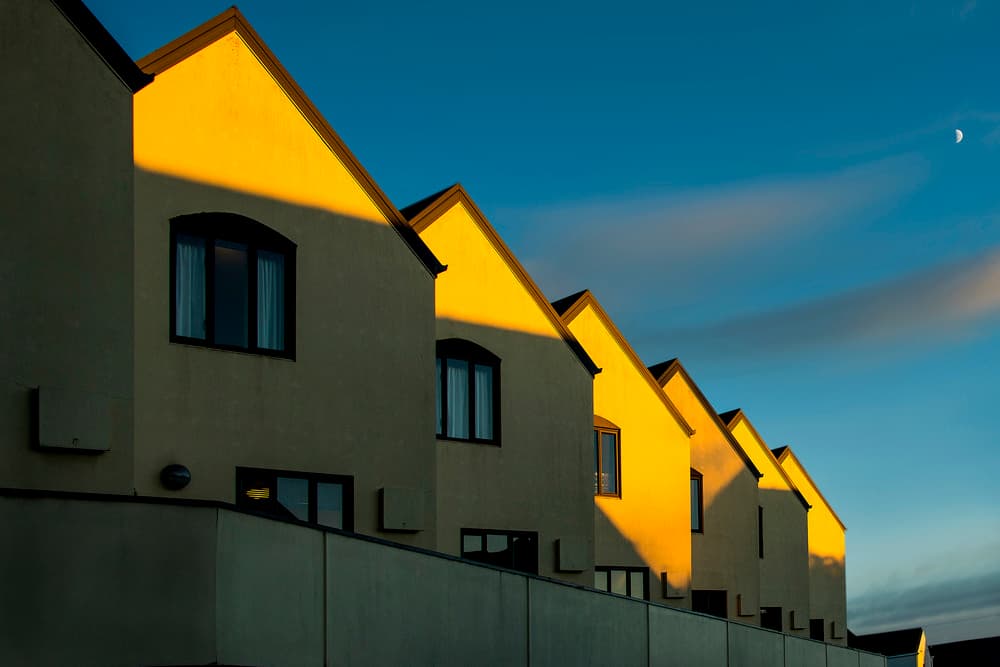 Golden Hour Row Houses by Ekkachai Khemkum — canvas wall art