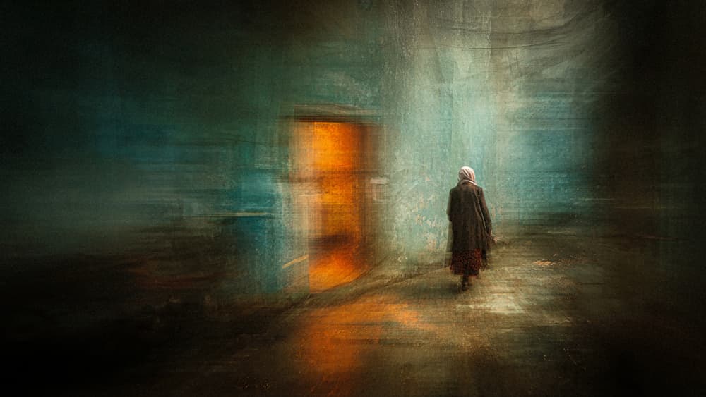 Woman Towards Bright Door by Erkan Camlilar — canvas wall art