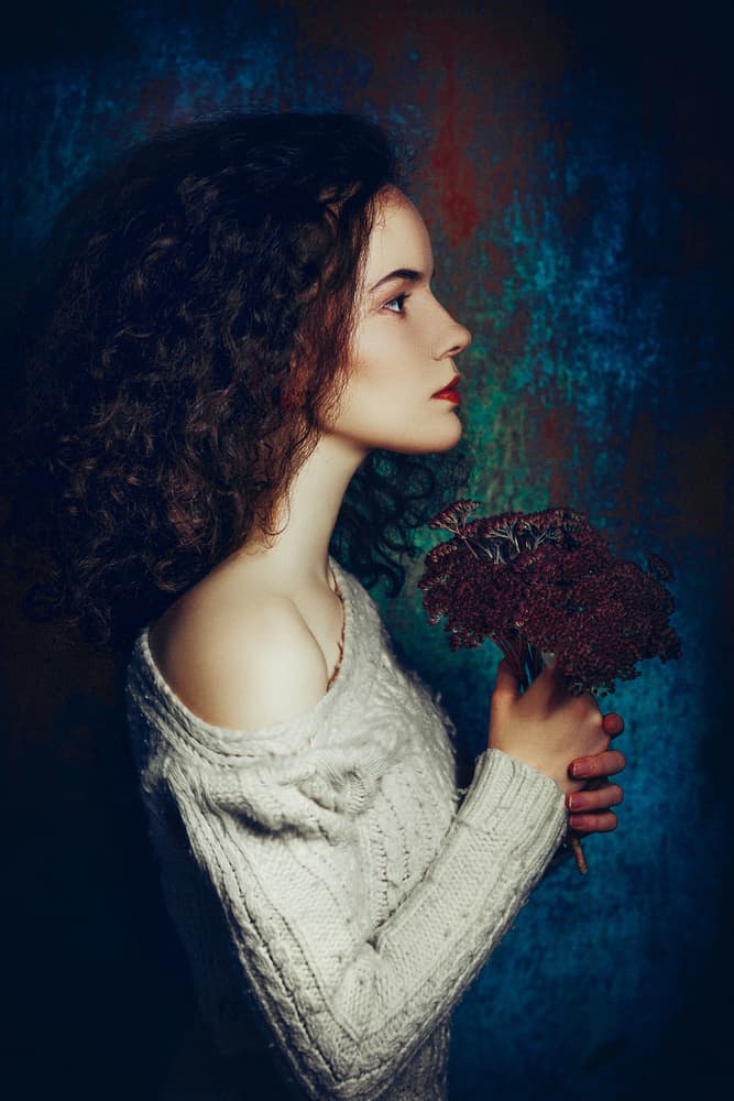Pensive Woman With Flowers by Ruslan Bolgov — canvas wall art