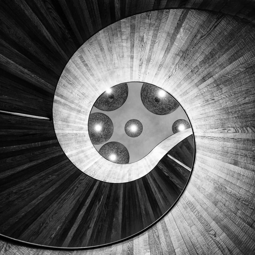 Geometric Staircase Lights by Hervé Loire — canvas wall art