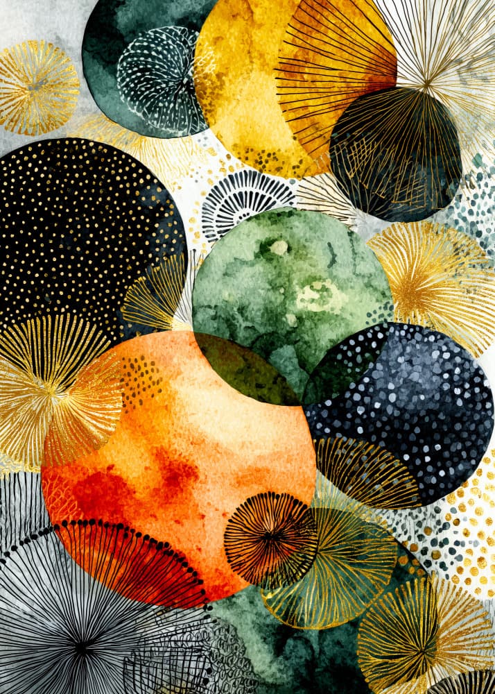 Abstract Golden Circles by Justyna Jaszke — canvas wall art
