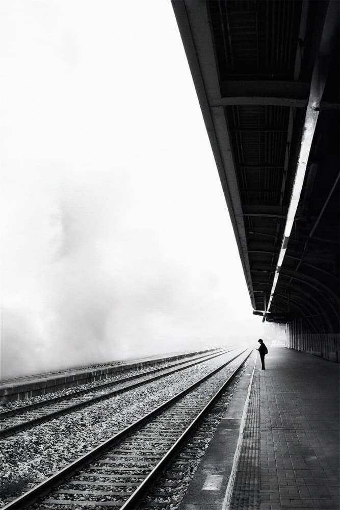 Foggy Railway Waiting by Parole Kim — canvas wall art