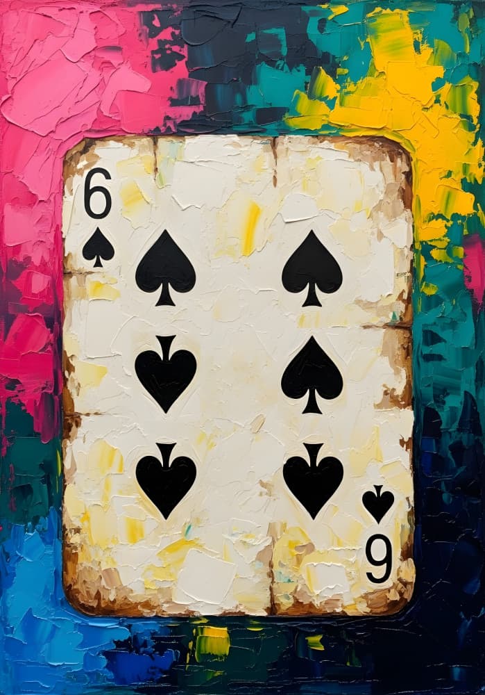 Colorful Six Spades Card by HUGO — canvas wall art
