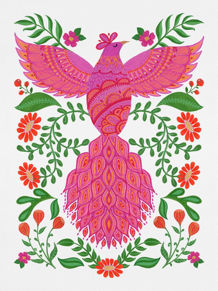 Vibrant Phoenix Floral Bird by Suchi Deb — canvas wall art