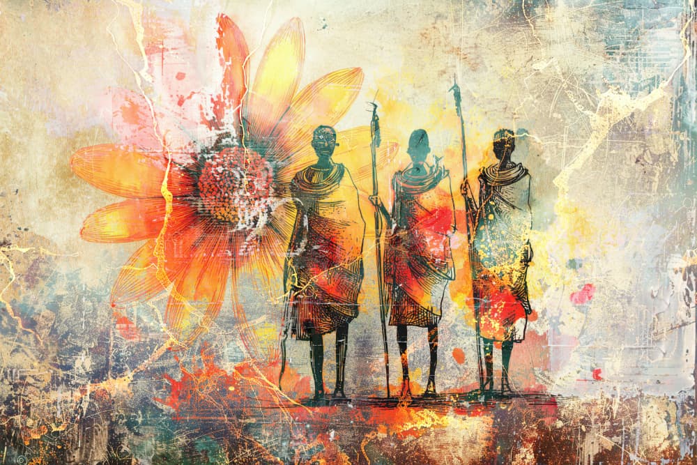Maasai Warriors Bloom by Rafal Kulik — canvas wall art