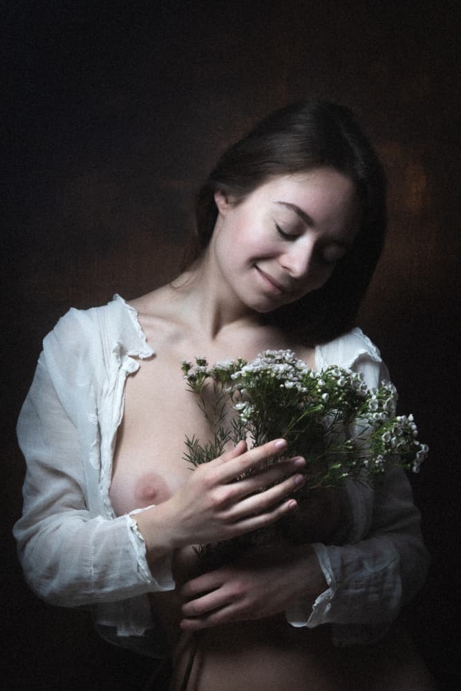 portrait with flowers by Ruth Franke — canvas wall art