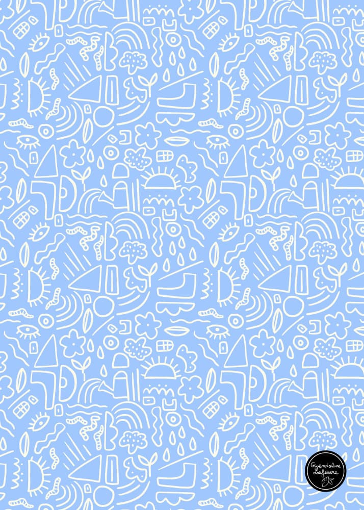 Playful Blue Sky Doodles by Gwendoline Lefeuvre — canvas wall art