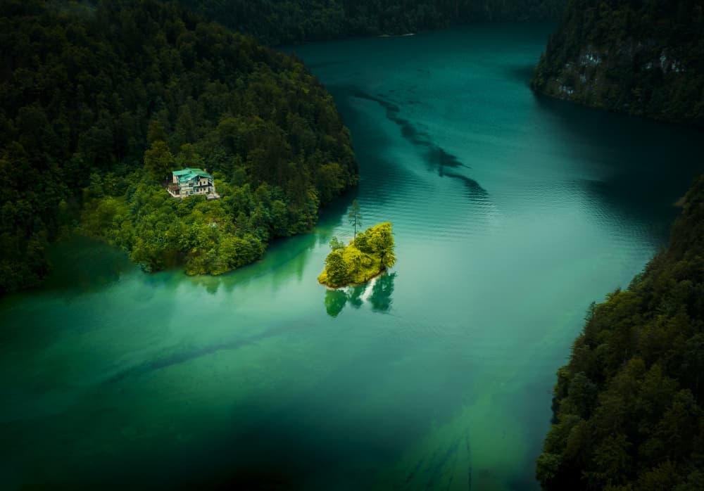 Emerald Lake Island Retreat by Wei (David) Dai — canvas wall art