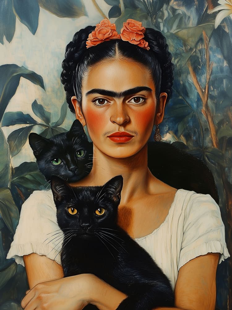 Frida and cats by Dikhotomy — canvas wall art