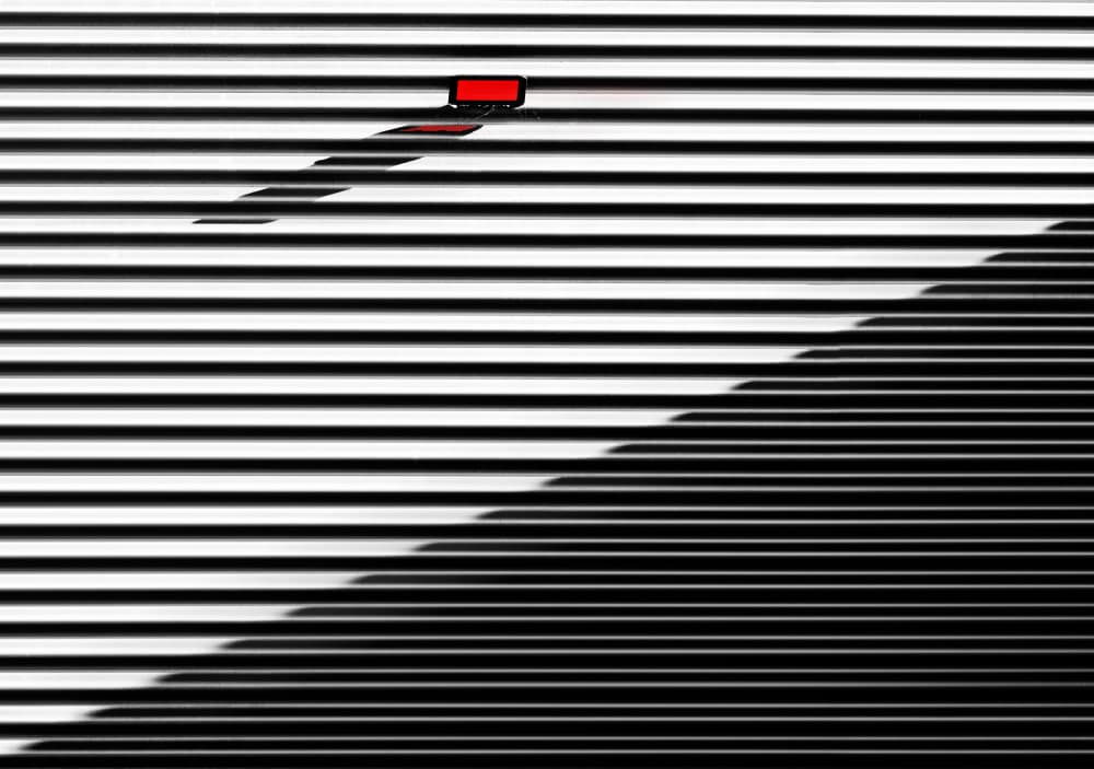 Dynamic Red Shadow Stripes by Hans-Wolfgang Hawerkamp — canvas wall art