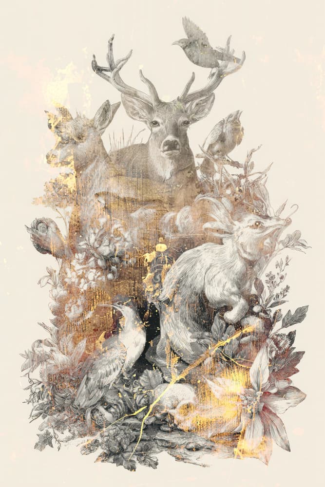 Golden Forest Animals by Rafal Kulik — canvas wall art
