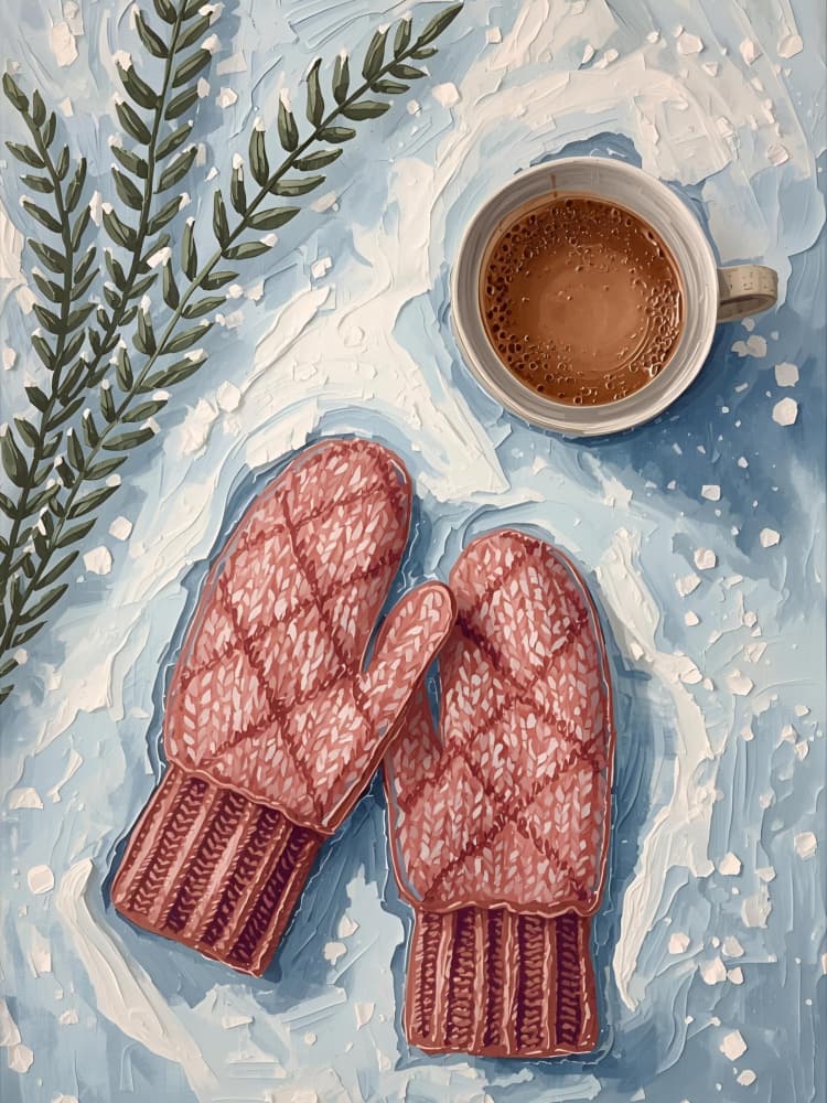Handschuhe im Schnee mit Kakao by Ohkimiko — canvas wall art