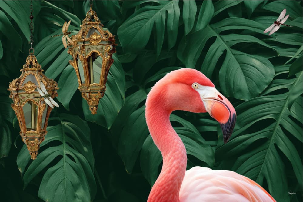 Jungle Flamingo Lanterns by Sue Skellern — canvas wall art