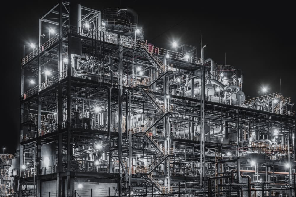 Illuminated Industrial Plant by Tomoshi Hara — canvas wall art
