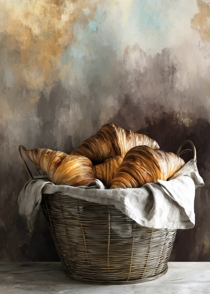 Golden Croissants Basket by Justyna Jaszke — canvas wall art