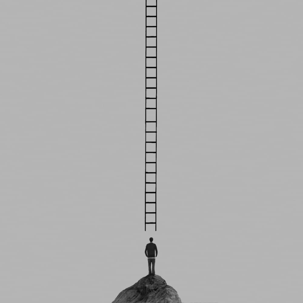 Man Looks Up Ladder by Hadi Malijani (Malenjani) — canvas wall art